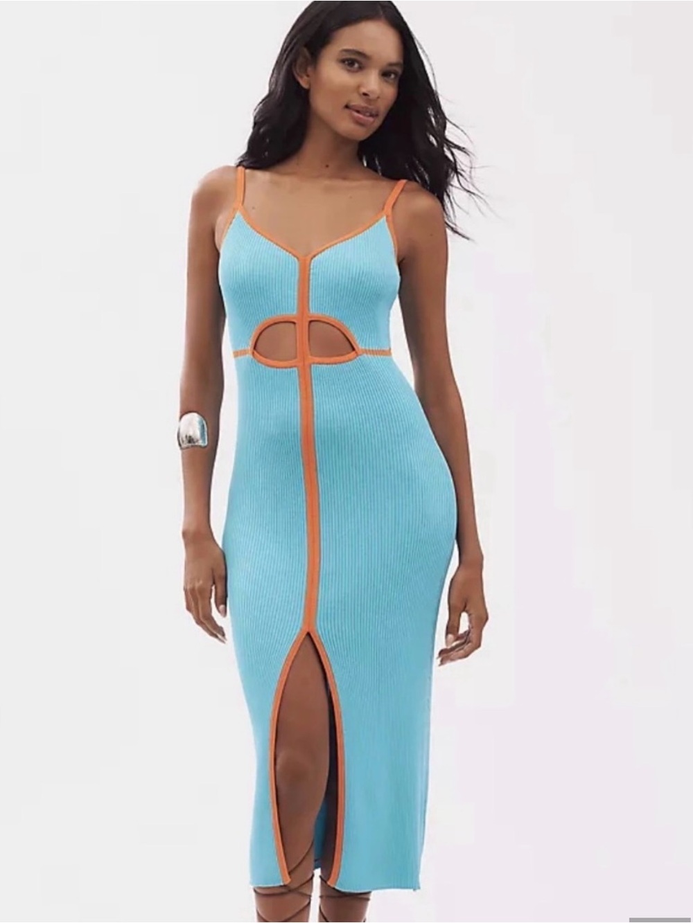 Anthropologie Blue Maxi Dress with Orange Trim